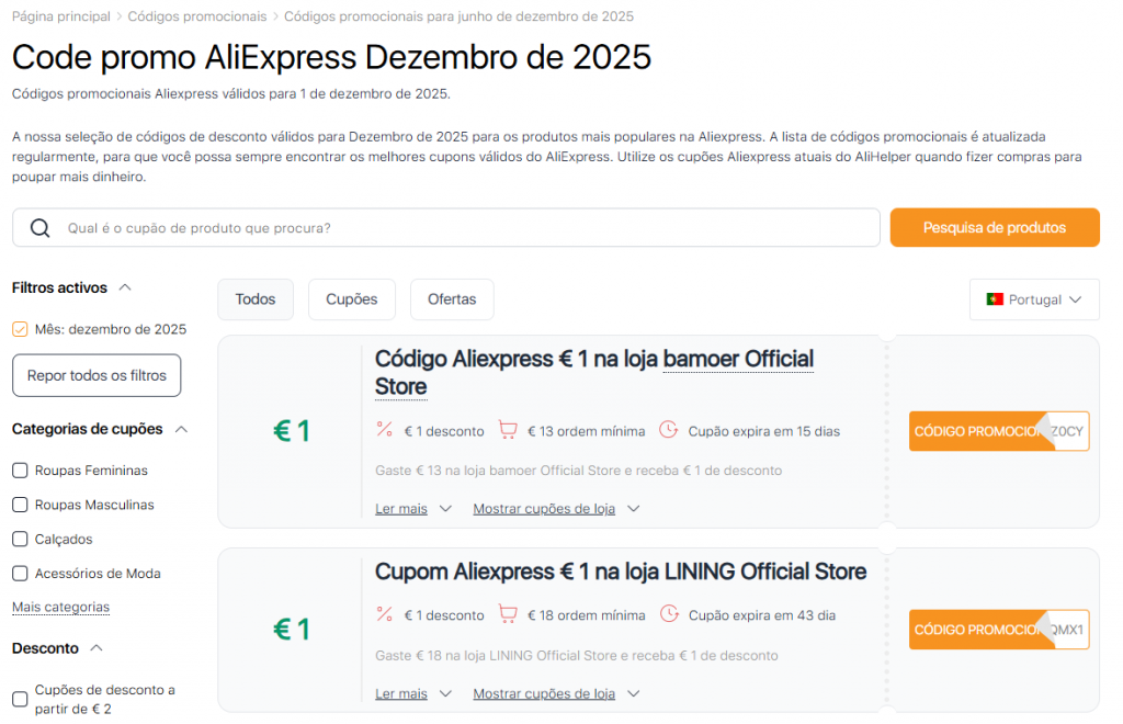 Promoções Aliexpress Dezembro cupons de desconto