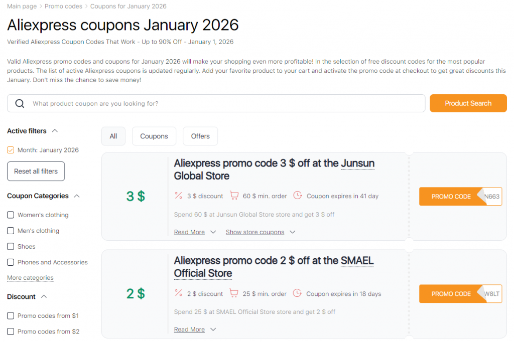 Sales on Aliexpress January promo codes