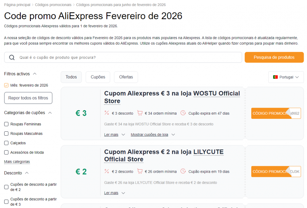 Promoções no Aliexpress Fevereiro cupons de desconto