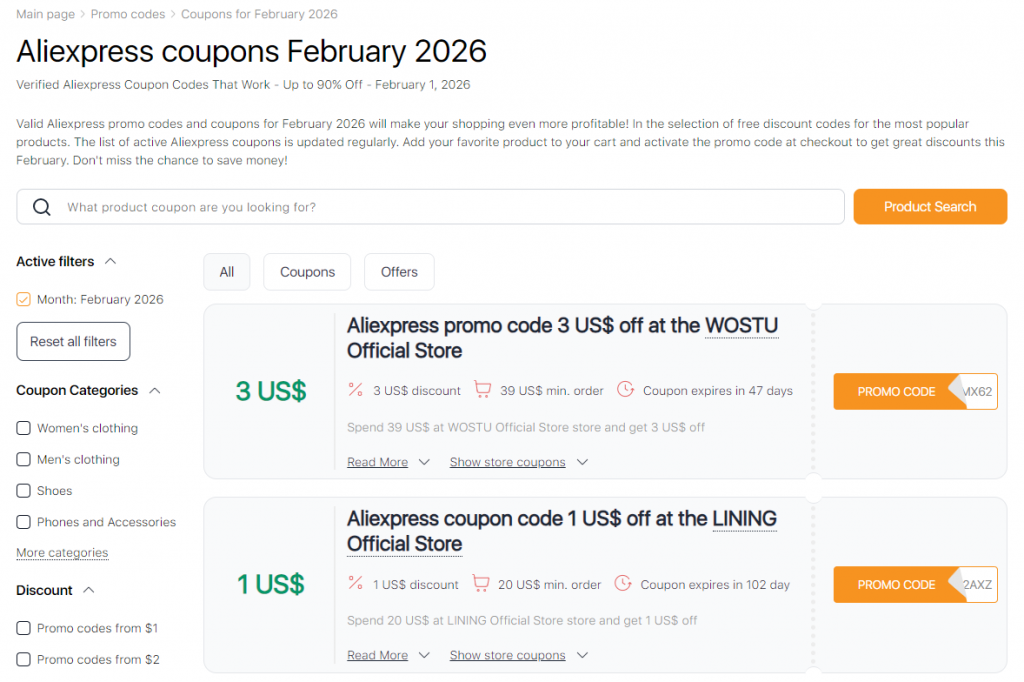 Sales on Aliexpress February promo codes