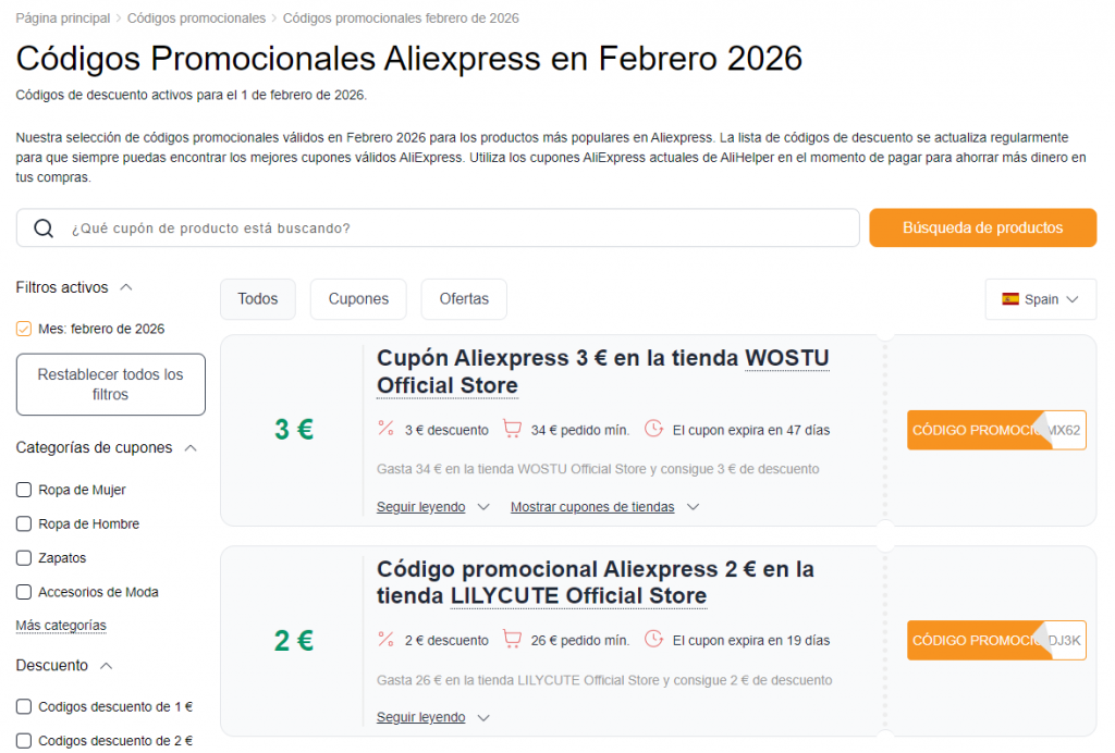 Rebajas en Aliexpress Febrero Códigos promocionales