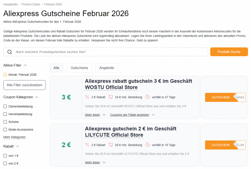 Verkäufe auf Aliexpress Februar promo codes