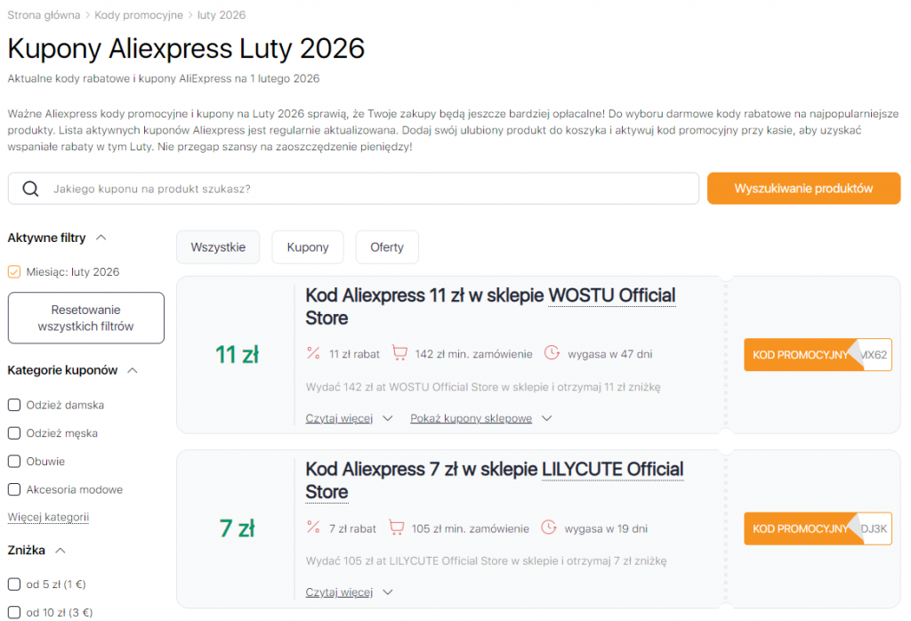 Wyprzedażach na Aliexpress w lutym Kody promocyjne