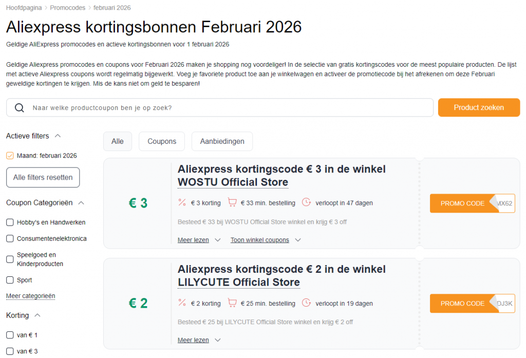 Verkoop op Aliexpress februari promo codes