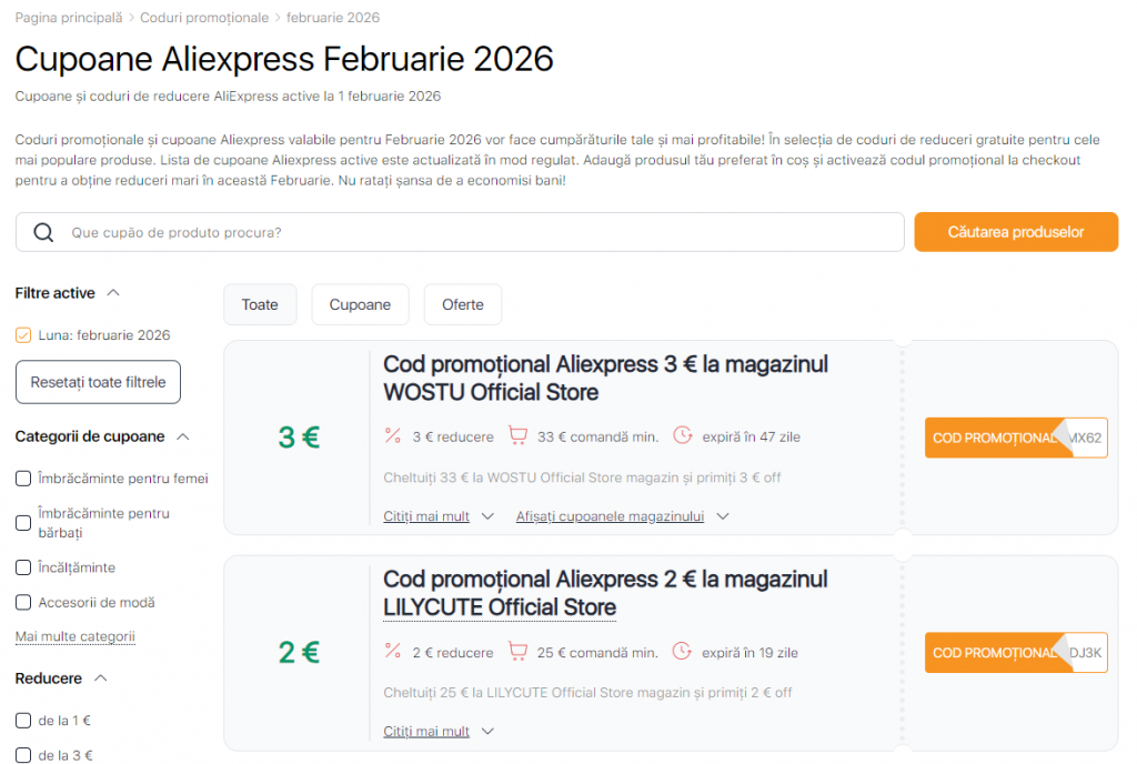 Vânzările pe Aliexpress Februarie Coduri promoționale