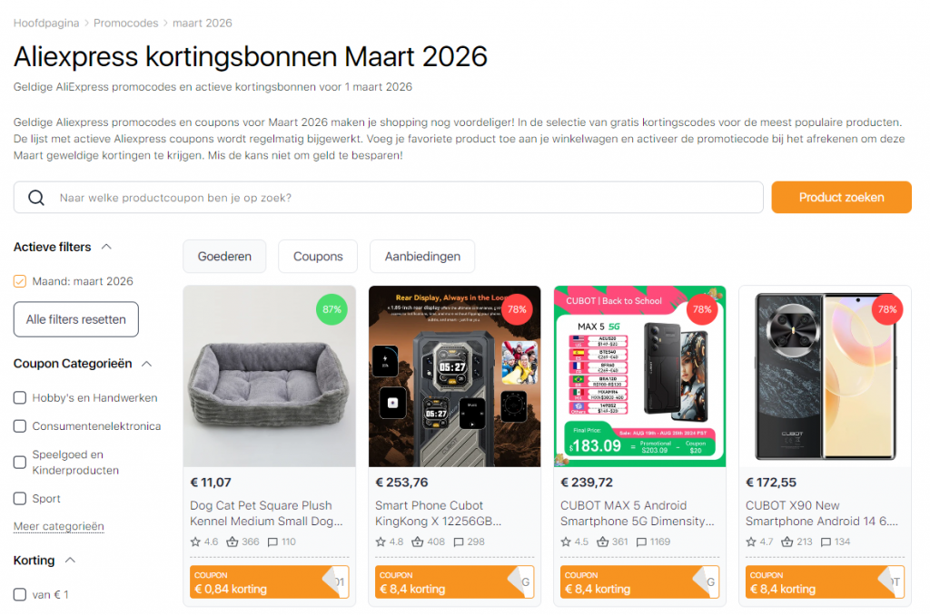 Verkoop op Aliexpress maart 2026 Kortingsbonnen