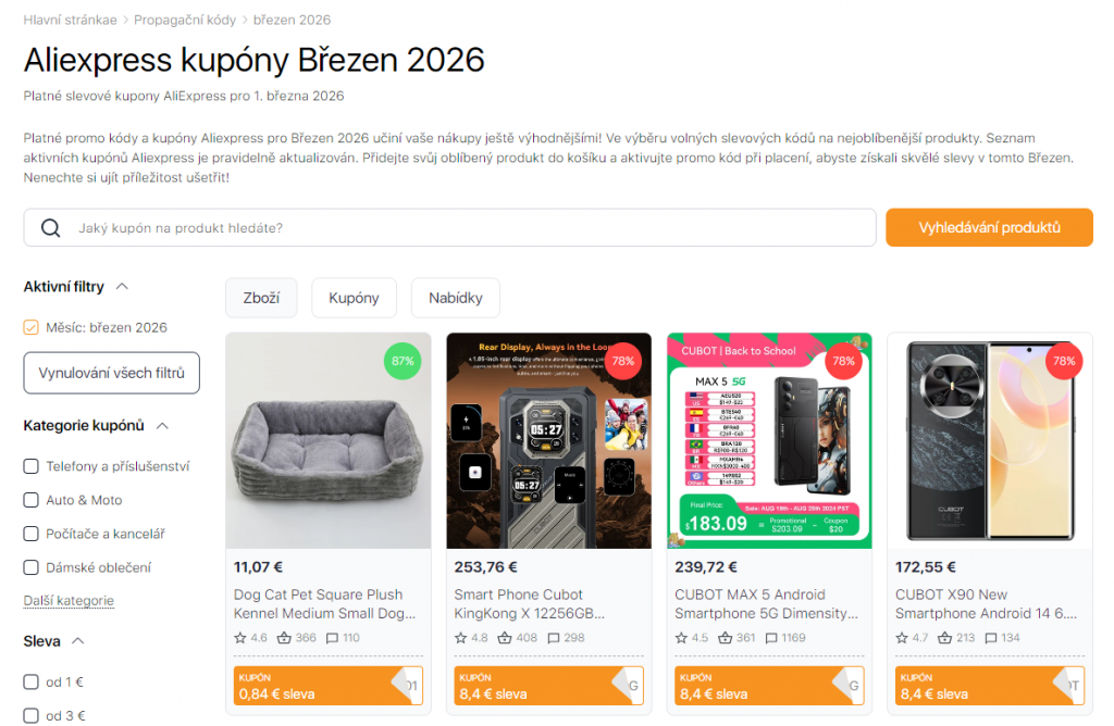 Výprodejích na Aliexpressu březen 2026 kupóny