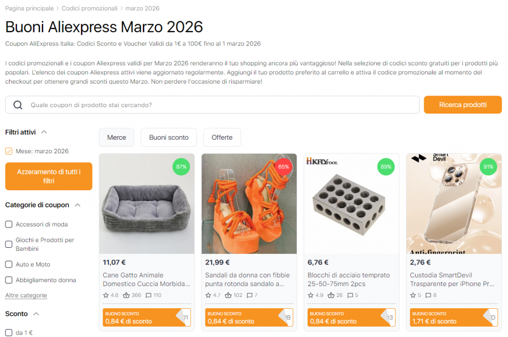 Vendite su Aliexpress marzo 2026 buoni sconto