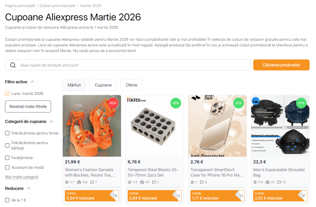 Vânzările pe Aliexpress Martie 2026 cupoane