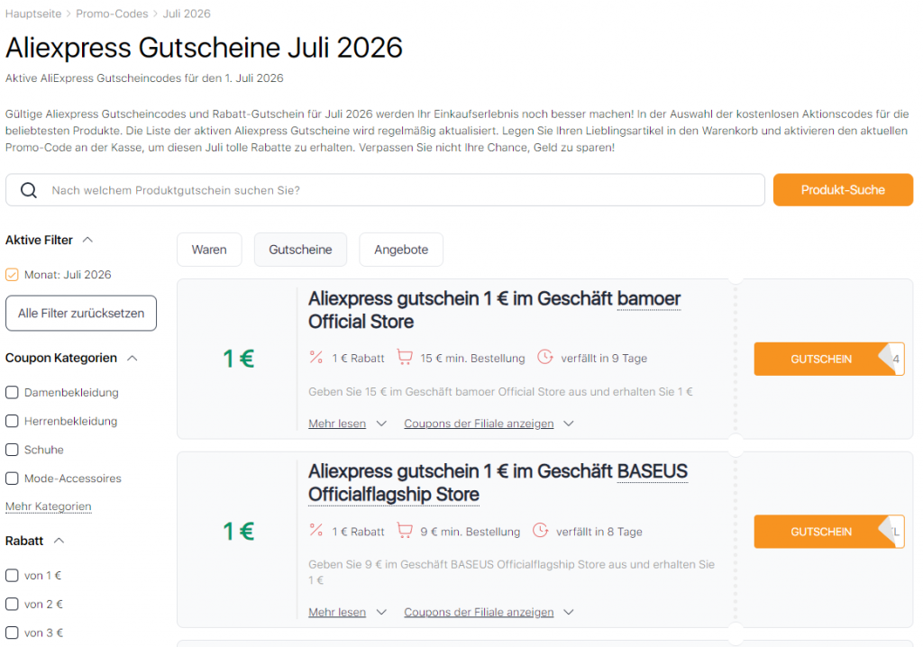 AliExpress Gutscheine im Juli
