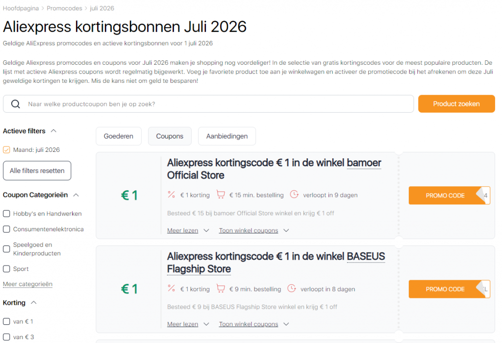 Verkoop op Aliexpress juli Kortingsbonnen