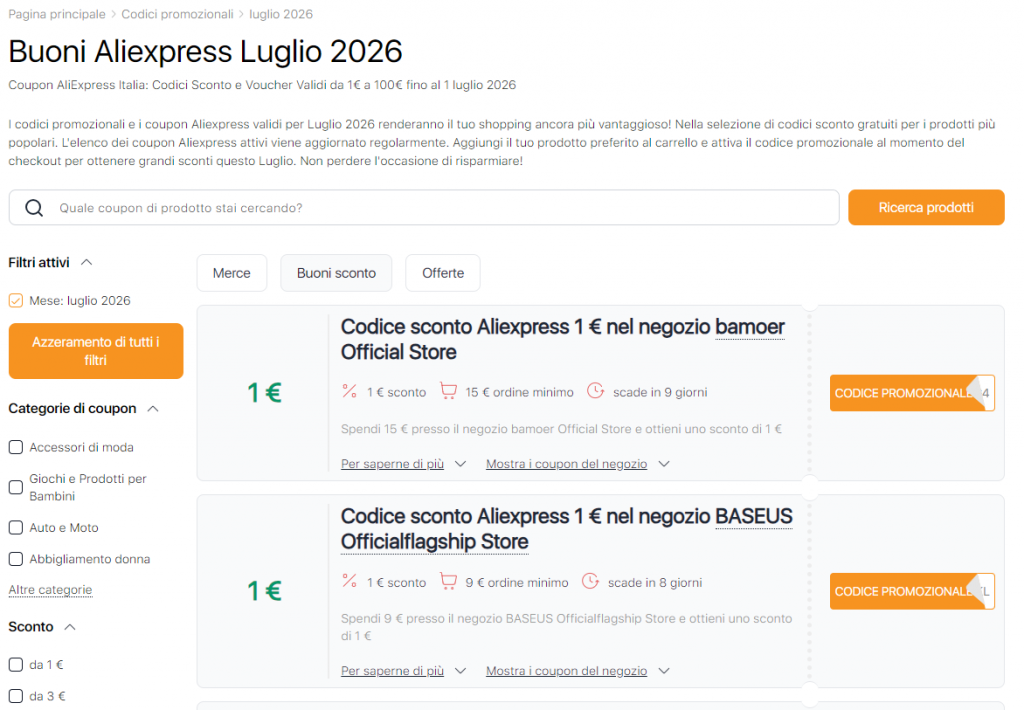 Codici promozionali Aliexpress Luglio