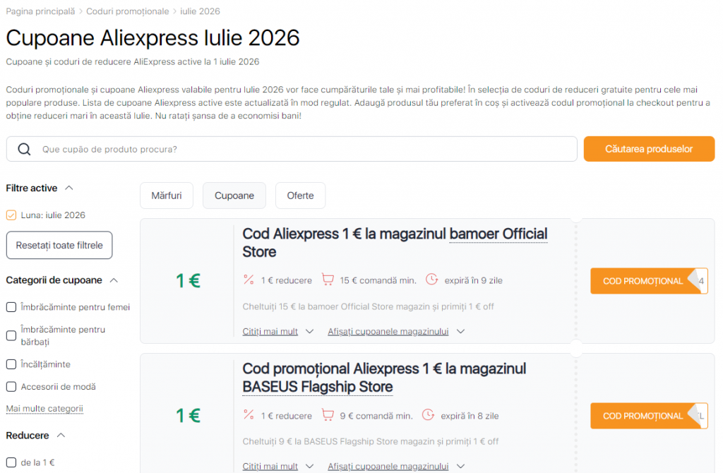 Coduri promoționale Aliexpress Iulie