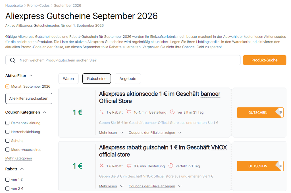 Sales auf Aliexpress September Coupons