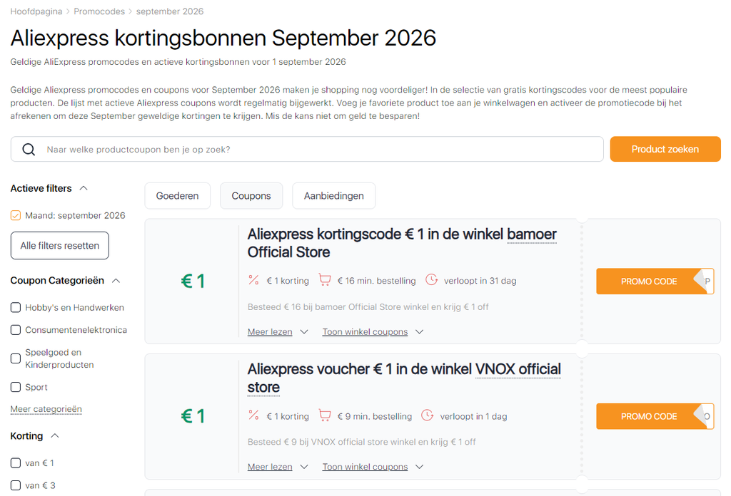 Aliexpress kortingsbonnen September verkoop