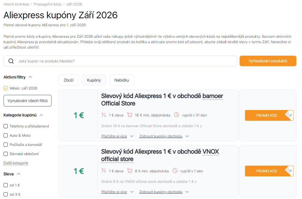 Výprodejích na Aliexpressu září kupóny