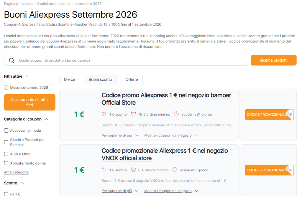 Vendite su Aliexpress Settembre buoni sconto