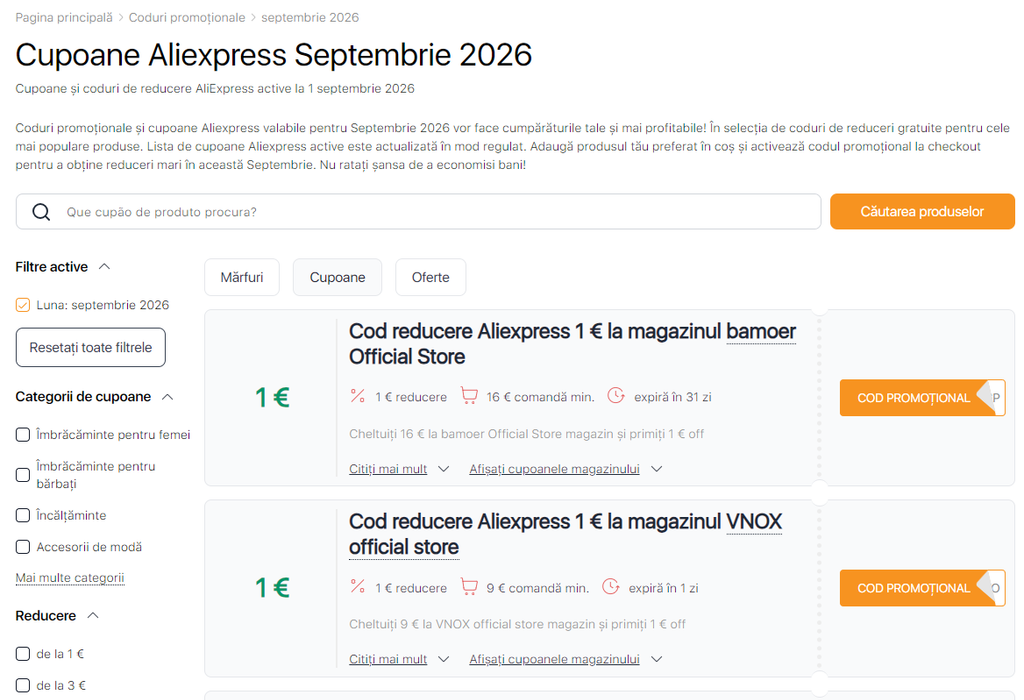 Vânzări pe Aliexpress Septembrie cupoane