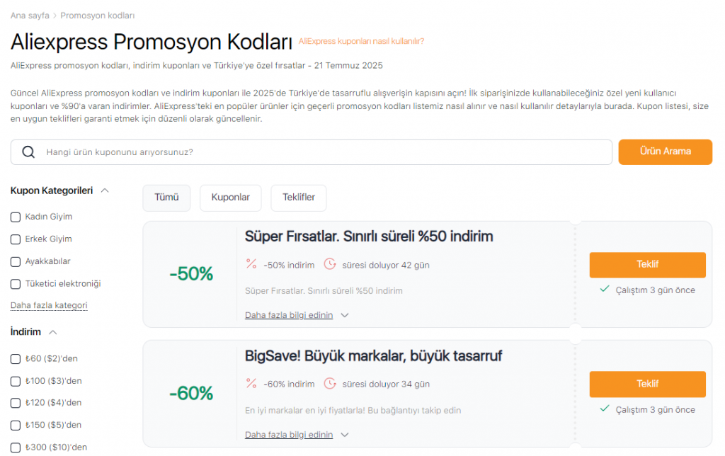 Aliexpress'te Satışlar Ağustos promosyon kodları