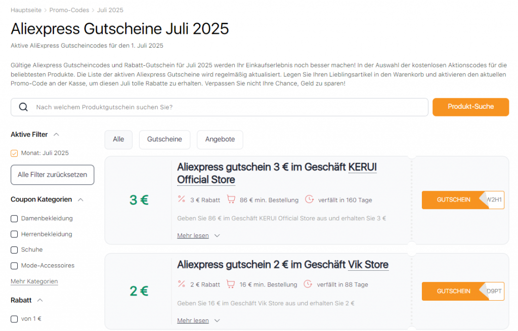 AliExpress Gutscheine im Juli