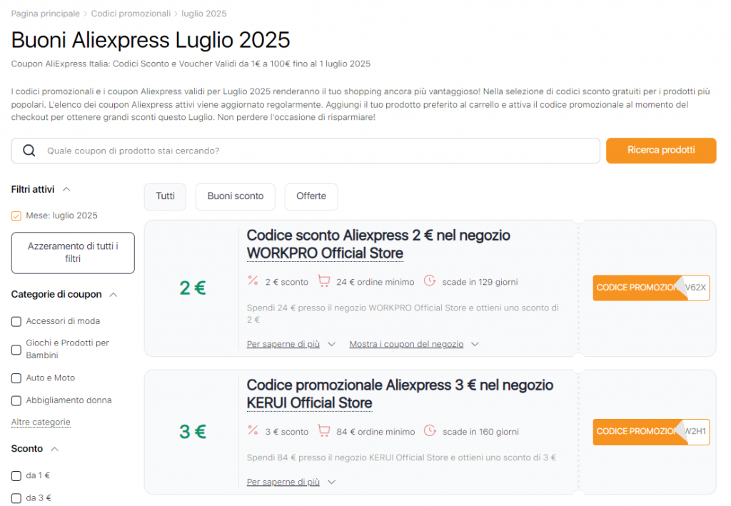 Codici promozionali Aliexpress Luglio
