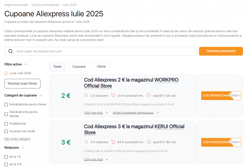 Coduri promoționale Aliexpress Iulie