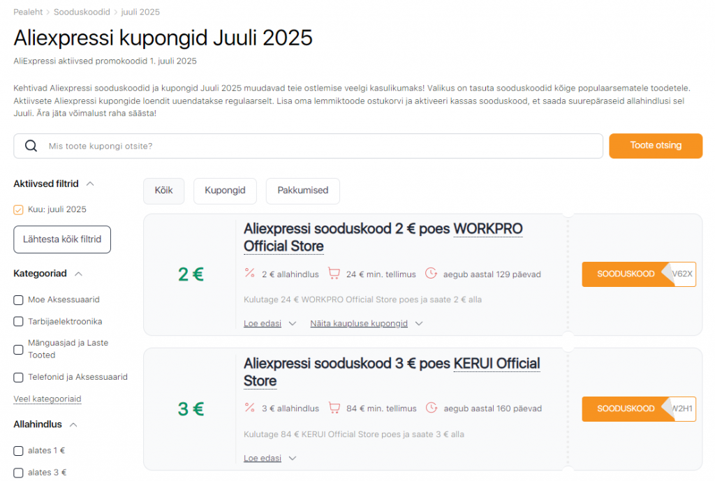 Aliexpressi sooduskoodid Juuli