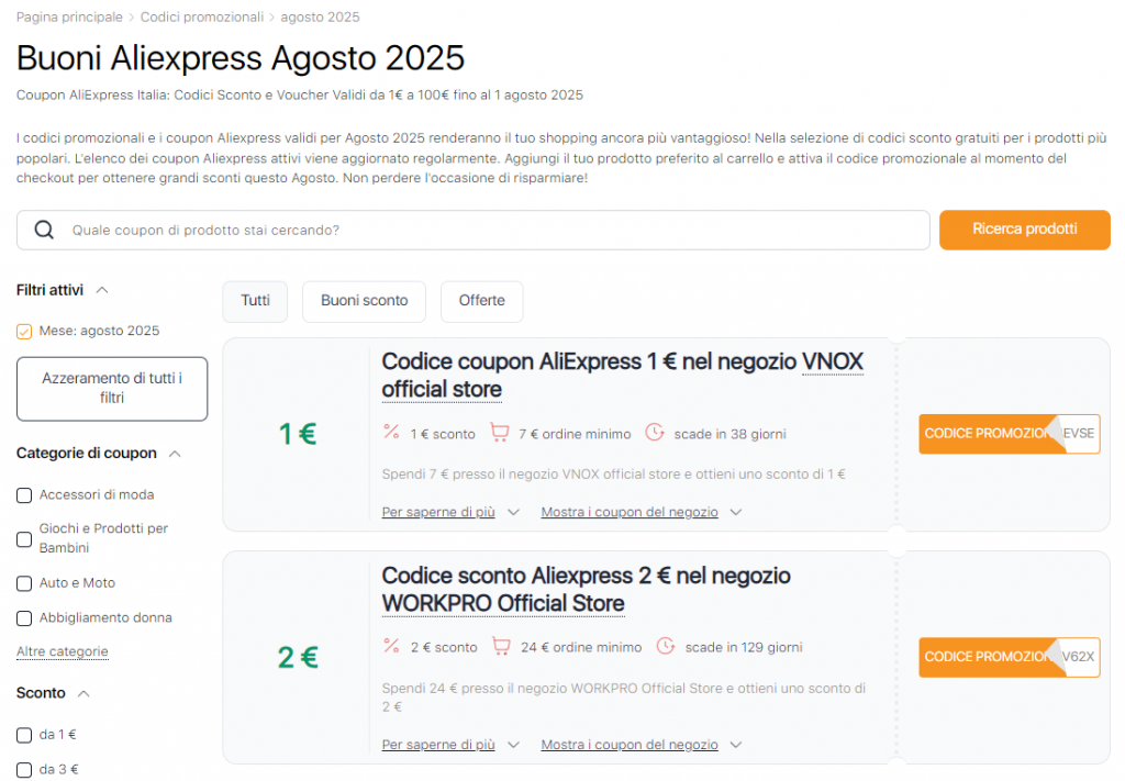 Vendite su Aliexpress Agosto Códigos promocionales