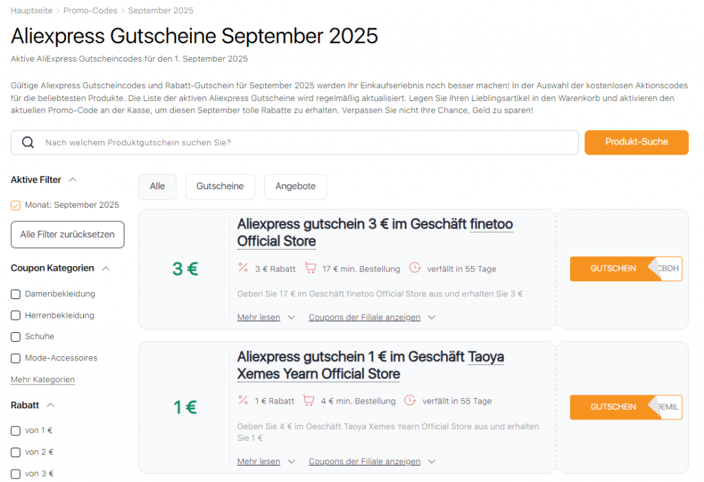 Verkäufe auf Aliexpress September Coupons