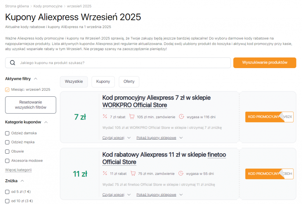 Wyprzedażach na Aliexpress wrzesień kupony