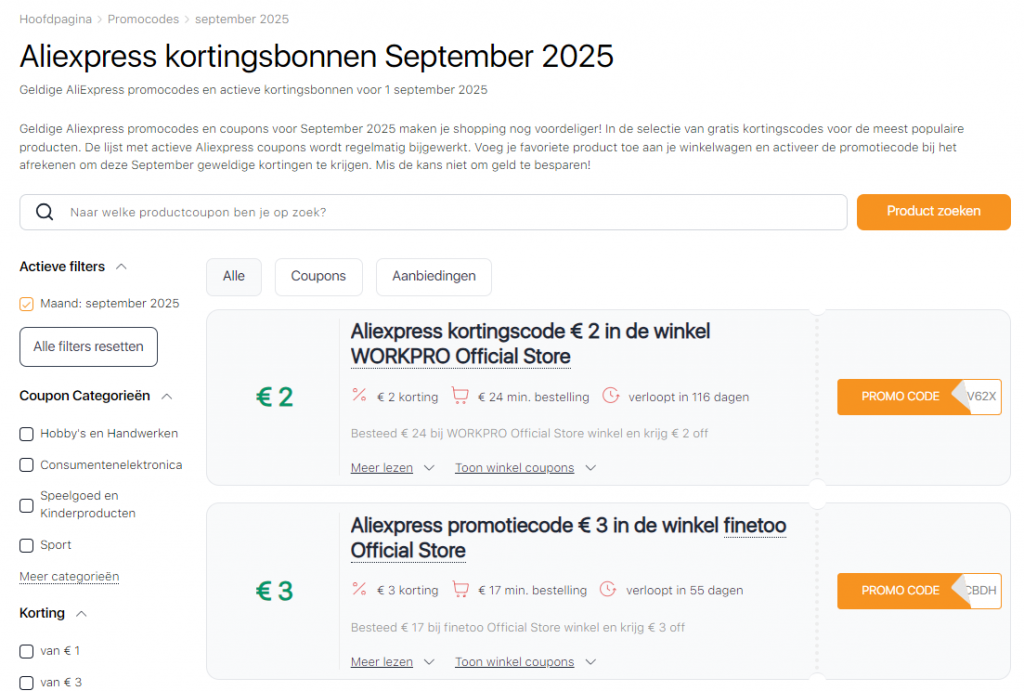 Aliexpress kortingsbonnen September verkoop