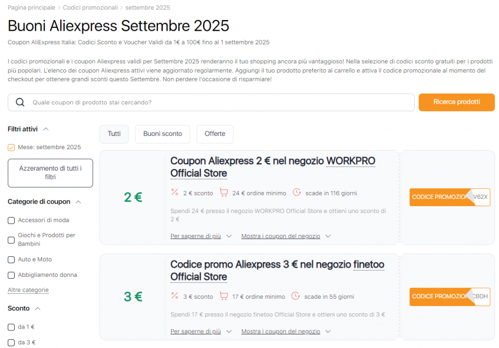 Vendite su Aliexpress Settembre buoni sconto