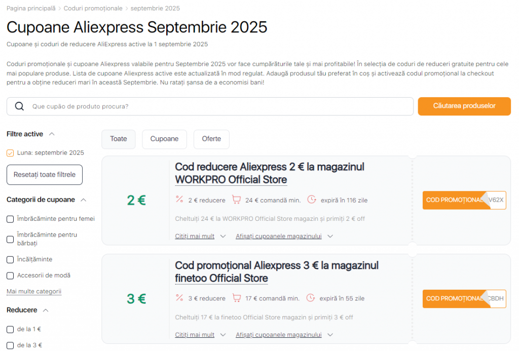 Vânzări pe Aliexpress Septembrie cupoane