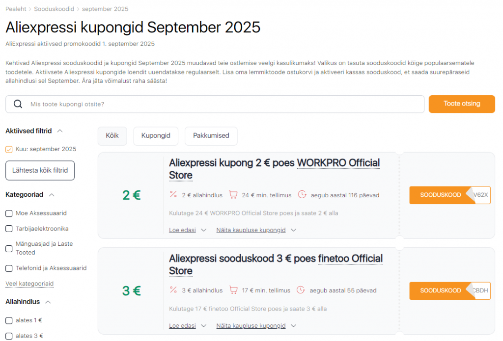Müük Aliexpressil september kupongid