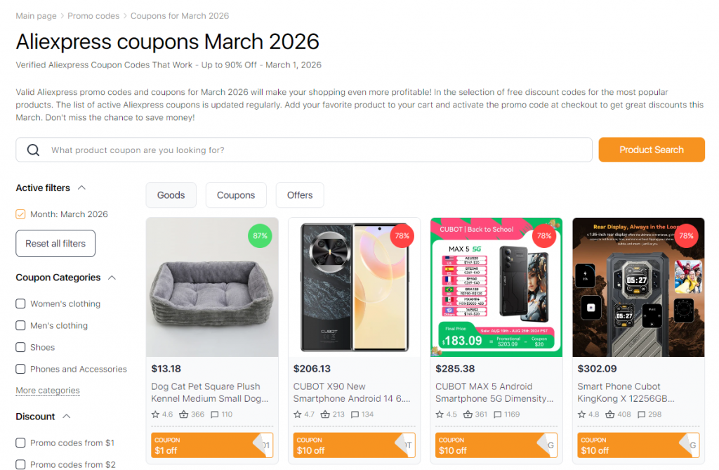 Sales on Aliexpress March 2026 coupons