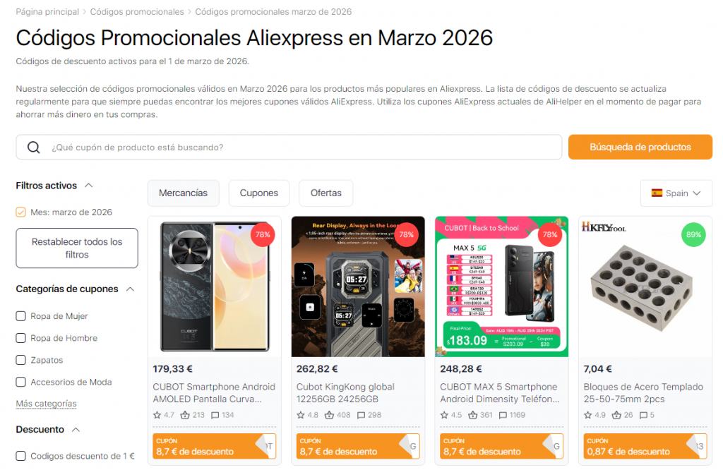 Rebajas en Aliexpress Marzo 2026 Cupones de descuento