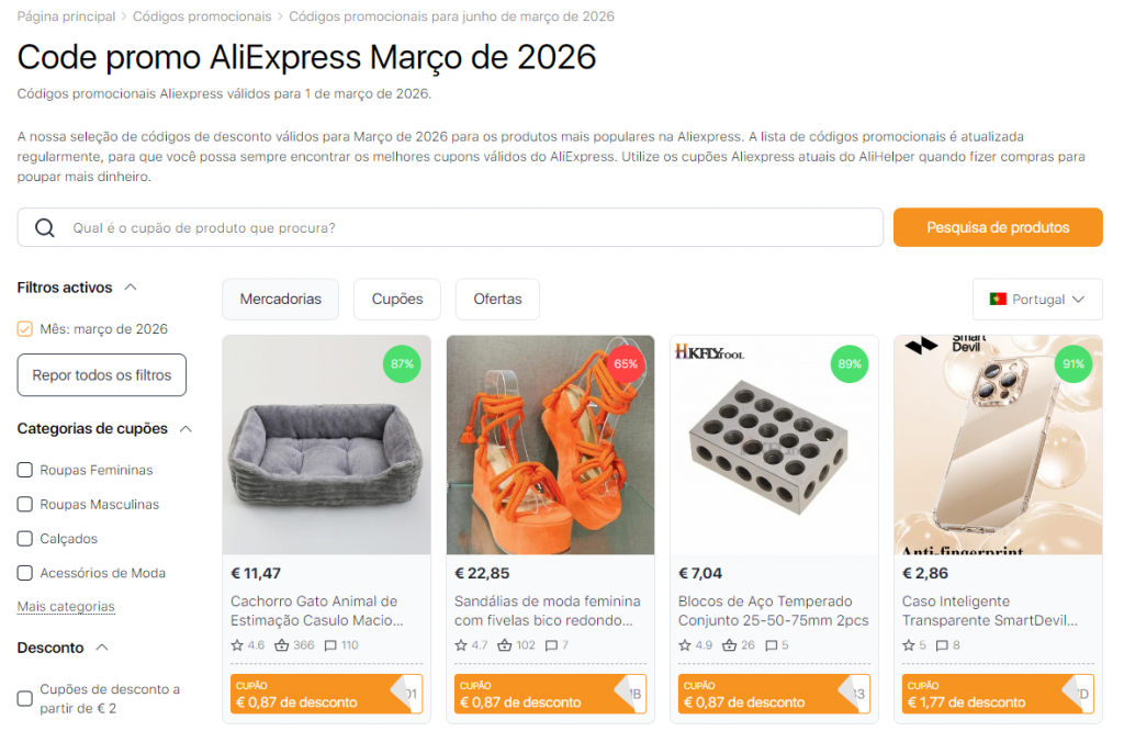 Promoções Aliexpress Março de 2026 Cupons de desconto