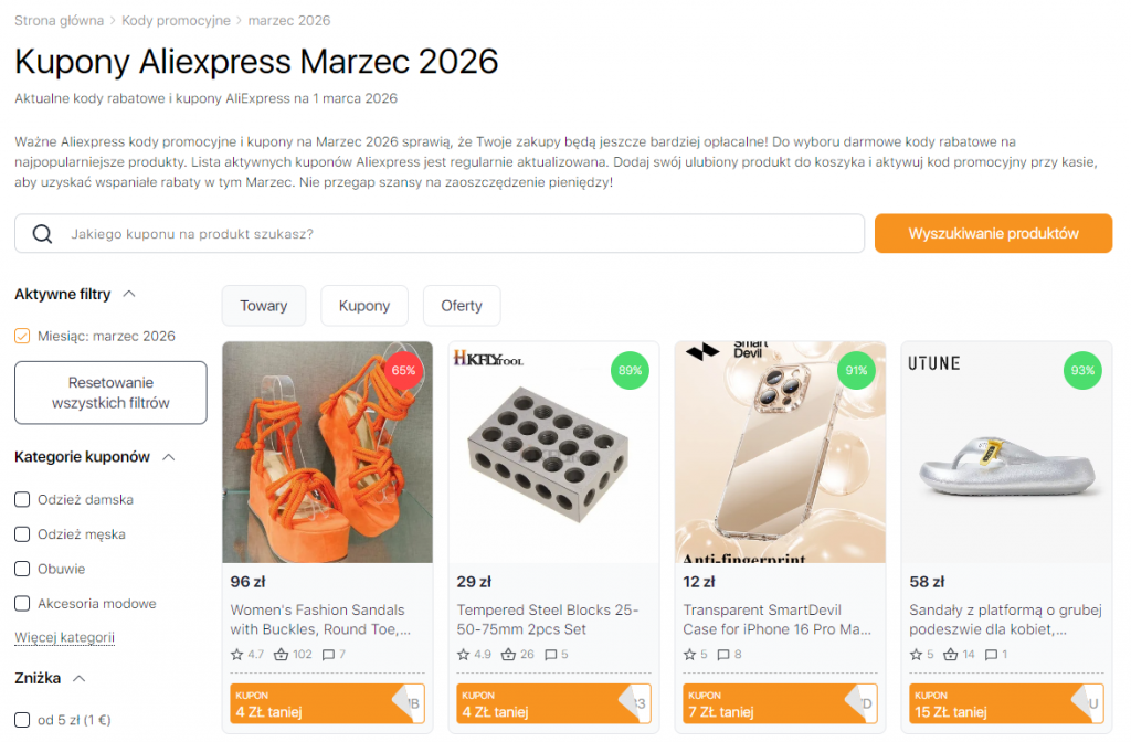 Wyprzedażach na Aliexpress Marzec 2026 kupony