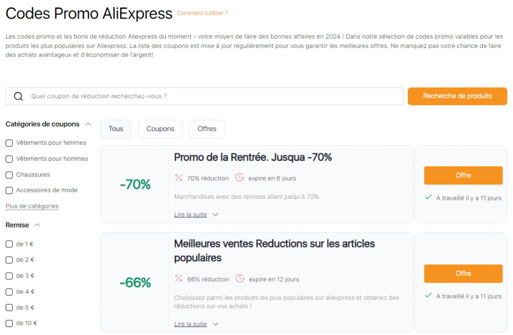 Comment obtenir code promo Aliexpress