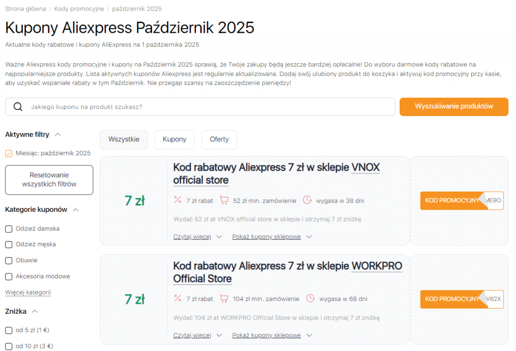 Wyprzedażach na Aliexpress październik kody promocyjne