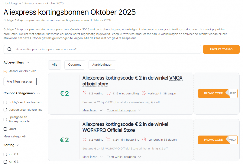 Verkoop op Aliexpress oktober kortingsbonnen