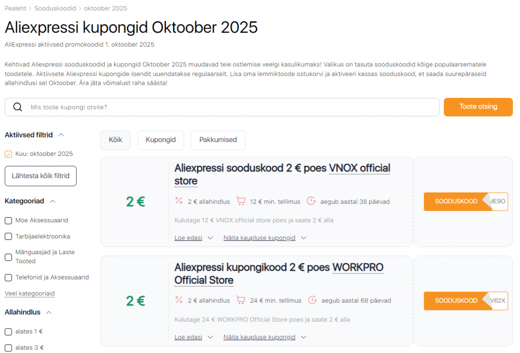 Müük Aliexpressil oktoober kupongid