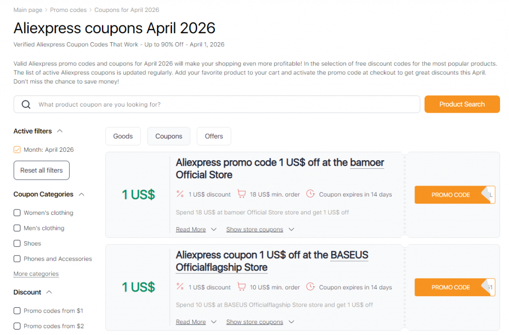 Sales on Aliexpress April coupons