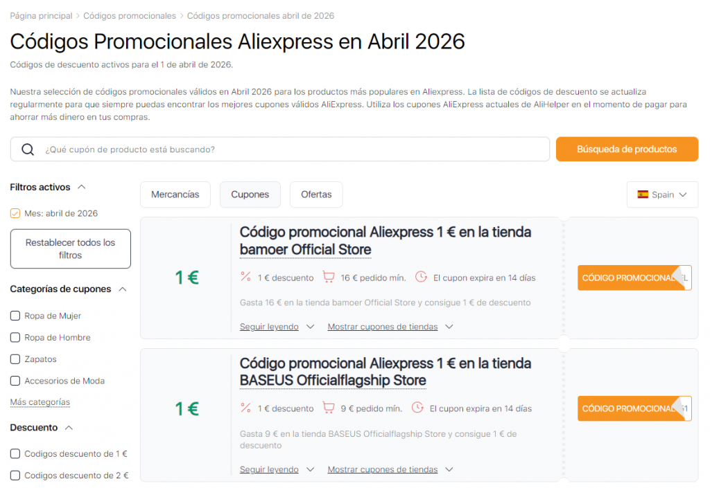 Rebajas en Aliexpress Abril Cupones