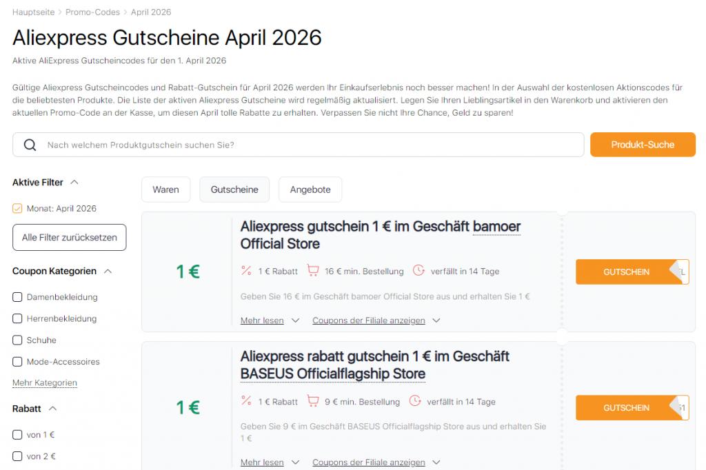 Verkäufe auf Aliexpress April Promo-Codes