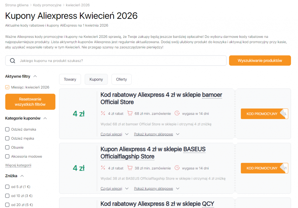 Wyprzedażach na Aliexpress Kwiecień Kody promocyjne