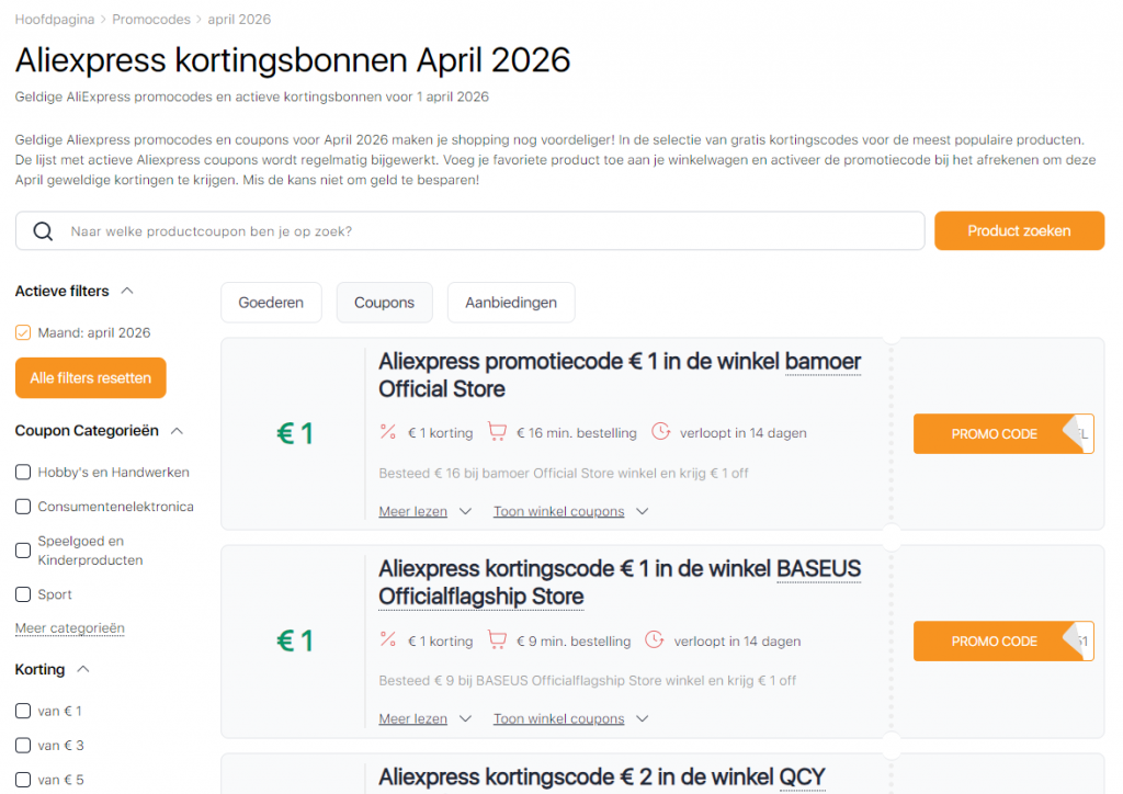 Verkoop op Aliexpress april Promotiecodes