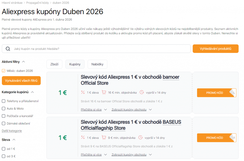 Výprodejích na Aliexpressu duben Propagační kódy