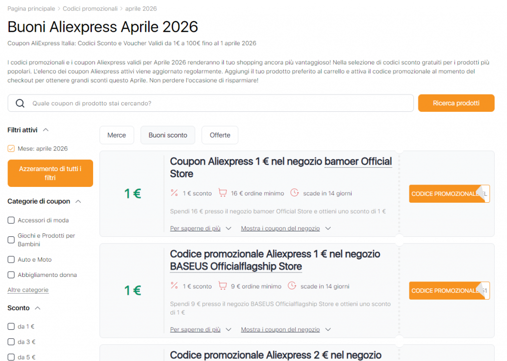 Vendite su Aliexpress Aprile Codici promozionali