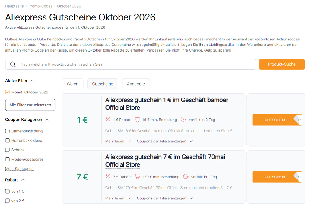 Die Sales auf Aliexpress Oktober Gutscheine